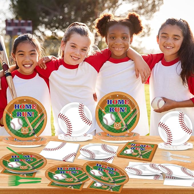 CHUNNIN 96pcs Baseball Birthday Party Plates and Napkins for Baseball Party Supplies Sports Birthday Party Disposable Paper Plates Tableware Set for 24 Guests Baseball Game Party Decorations