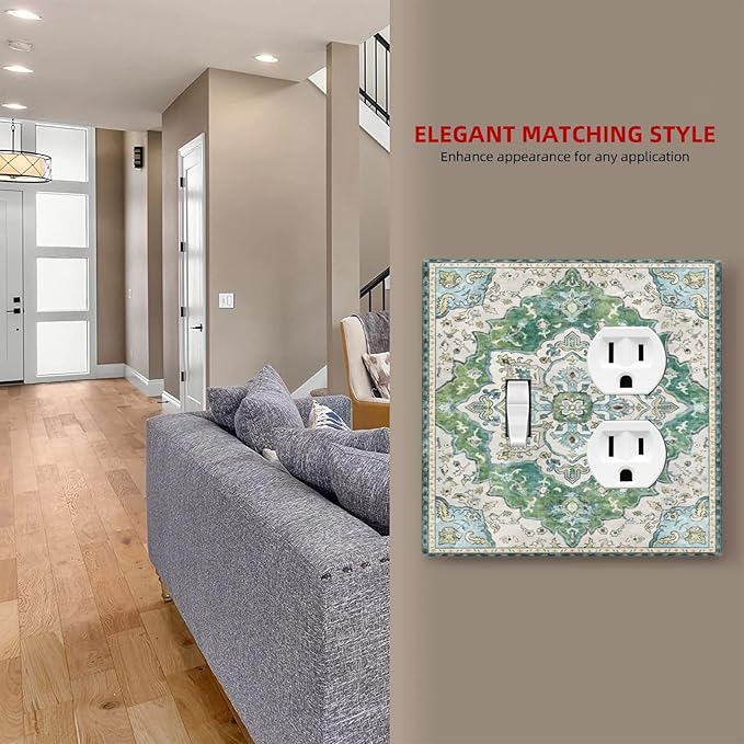 Sage Green Boho Vintage Floral Wallplates 1 Toggle 1 Duplex Switch Plate Electrical GFCI Faceplate Decorative Light Switch Covers for Bedroom Living Room Decor