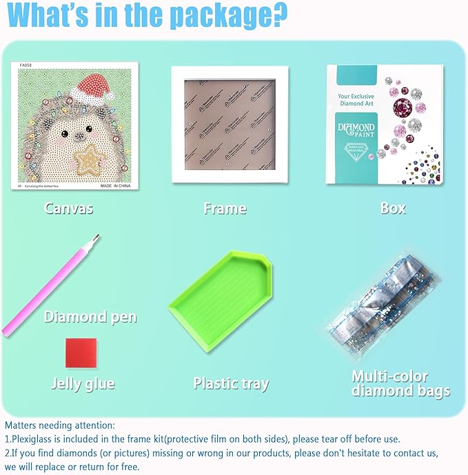 Libfx Diamond Art Kits for Kids with Frame Diamond Art for Girls Boys Beginners Arts and Crafts Ages 8-12 Birthday Gifts (Christmas Hedgehog)