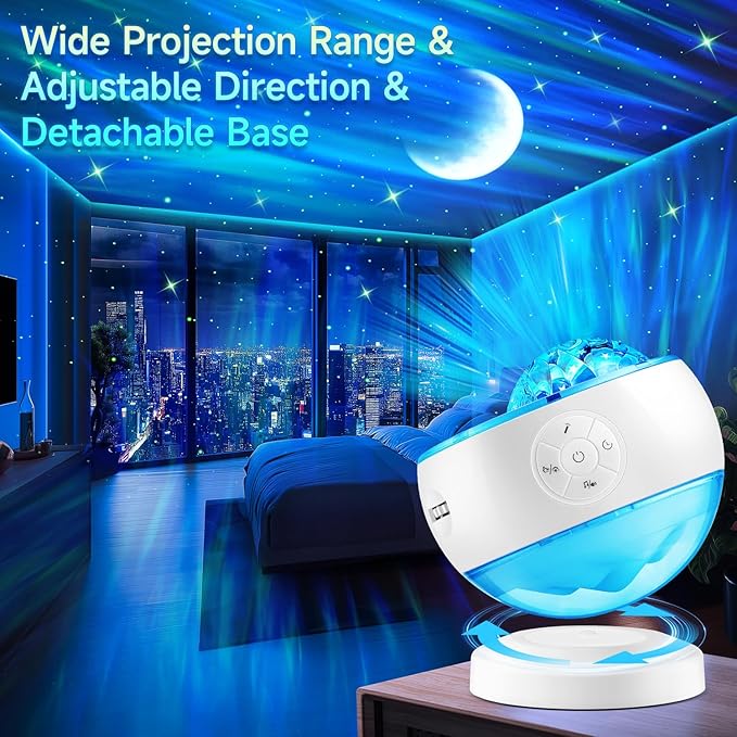 Staryou Iceberg Northern Lights Projector, White Galaxy Projector with Bluetooth Speaker & 15 White Noise, Aurora Light with Detachable Base, 300+ Light Modes, Ideal Gift & Bedroom Decor