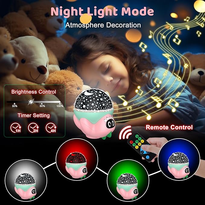MOKOQI Dinosaur Night Light Projector for Kids Room, Boy Girl Dino Lamp with 10 Soothing Music& Timer, Remote Control, Colorful Projection Effect, High Brightness, Birthday Gifts for Infant Baby