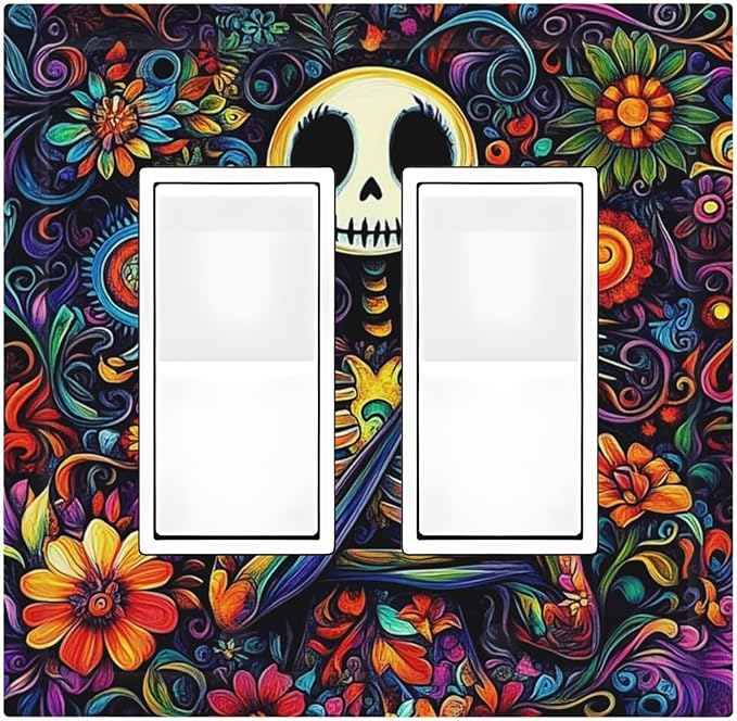 Decorative Outlet Covers Colorful Flowers Abstract Skull 2 Gang Double Gfci Rocker Electrical Wall Panels Light Switch Cover Plate For Home Living Room Decor