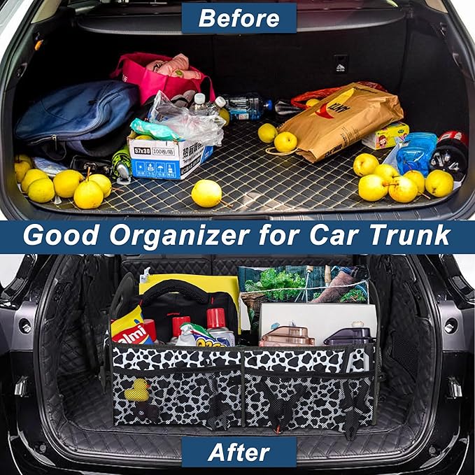 Deosk Trunk Organziers and Storage with 6 Big Pocket,Car Accessories for Women/Men 50L Waterproof Polyester Trunk Organzier for Car/SUV/Minivan/Truck(Medium, Cow print)