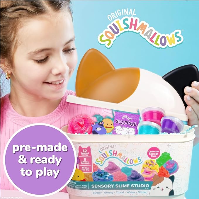 Horizon Group USA Sensory Slime Studio, Scented Slime Kit with Mix-Ins, Charms, and Storage Case, Squishmallows