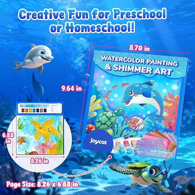 JoyCat Paint with Water Coloring Books, Art & Craft Activity, No Mess Art for Kids Ages 4-8, Craft Kits & Supplies, DIY Creative Activity, Gifts for Girls & Boys (Sea Animals)
