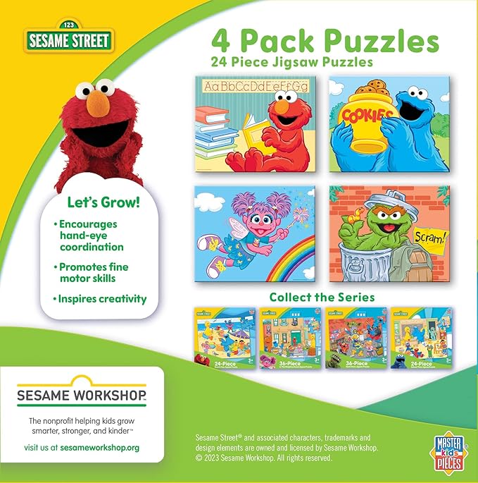 MasterPieces Puzzle Set - 4-Pack 24 Piece Jigsaw Puzzle for Kids - Sesame Street 4-Pack - 8"x10"