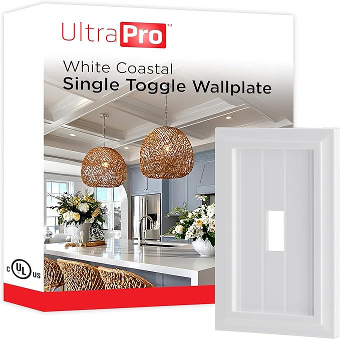 UltraPro Screwless Toggle Switch Wallplate, 1-Gang – Modern Snap-On Cover, Child-Safe, Durable Polycarbonate, Easy DIY Installation, White Coastal, 85751