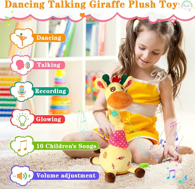Dancing Giraffe Toy Stuffed Animal Toddlers Gifts for Baby Toys Singing Song Toddlers Toy Repeats What You Say Glowing Musical Toy for Baby Birthday Gift Groovy Giraffe Toy