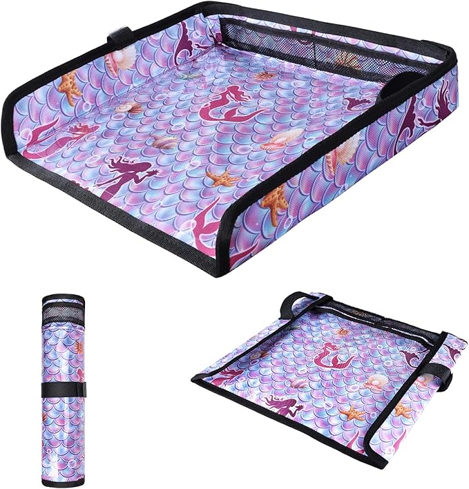 COOLBEBE Airplane Tray Table Cover Foldable Travel Tray Cover for Toddlers 1-3 Universal Fit for Airplane, Car Seat, High Chair Machine Washable, Mermaid