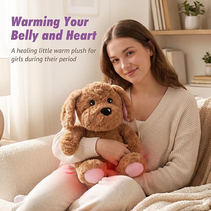 Ditucu Original Golden Retriever Microwavable Weighted Stuffed Animal Heated Dog Plush for Warmth Comfort Period Cramps Pain Plushies Toys Gifts for Kids Adults Dark Brown 9 inch