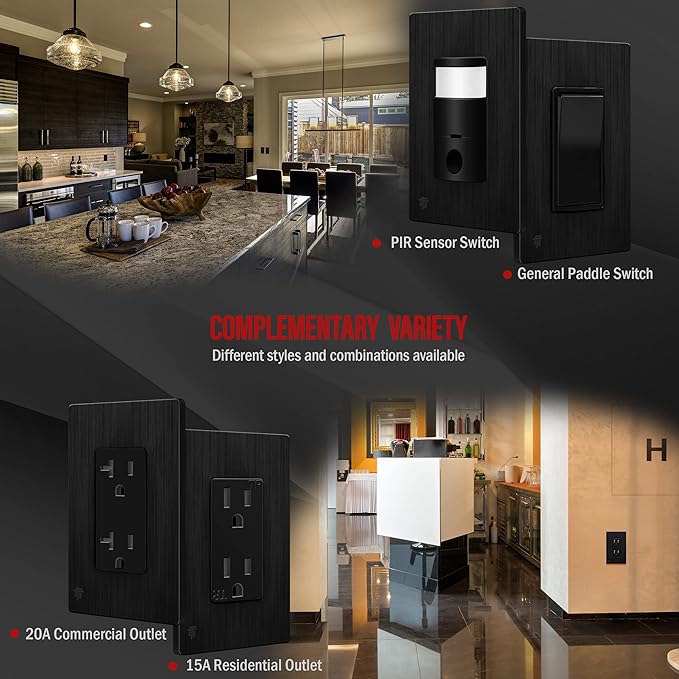 ENERLITES Decorator Light Switch or Receptacle Wall Plate, Screwless Wall Plate, Standard Size, 1-Gang 4.68" x 2.93", Polycarbonate Thermoplastic, UL Listed, SI8831-BBK, Brushed Black