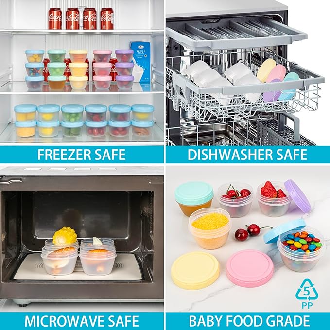 Small Food Containers with Lids for Baby Toddler 4 oz, 15 Pack Easy Open Ultra Thick Reusable Plastic Freezer Kids Food Storage Box for Snack Lunch Daycare School, Measuring, Dishwasher Safe, BPA Free