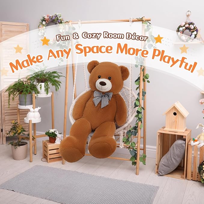MorisMos Giant Brown Teddy Bear 4 FT, Classic Teddy Bear Plush Gift for Baby Shower Decoration Stuffed Animal for Girlfriend Boyfriend, 47 Inch