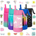 CHILLOUT LIFE 12 oz Kids Insulated Water Bottle for School with Straw Lid Leakproof and Cute Waterproof Stickers, Personalized Stainless Steel Thermos Flask Metal Water Bottle, Pink Unicorn
