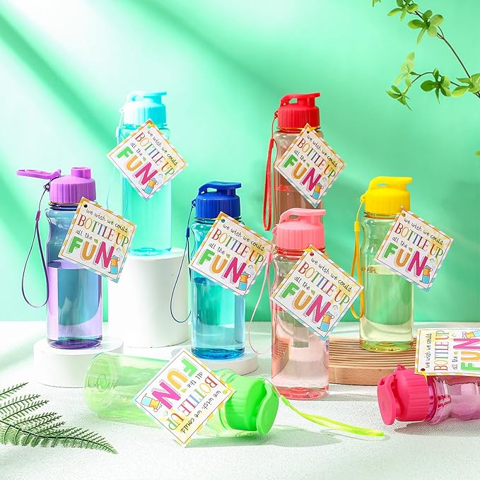 12 Pack Water Bottles for Kids School Bulk 18 oz Leakproof Reusable Sports Water Bottles Decorations End of The Year Gifts for Students from Teacher for Kids Graduation Classroom Prizes