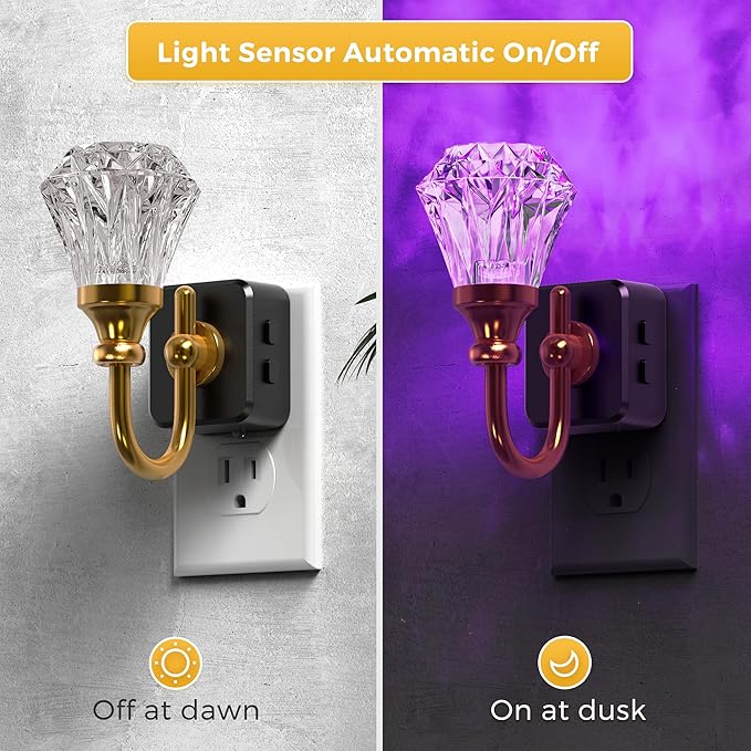 L LOHAS LED Night Lights Plug into Wall -10-Color Changing RGB Floral Night Lights with Auto Sensor, 3 Brightness Levels, Rotatable Plug in Nightlight for Bedroom, Nursery, Hallway, Gift