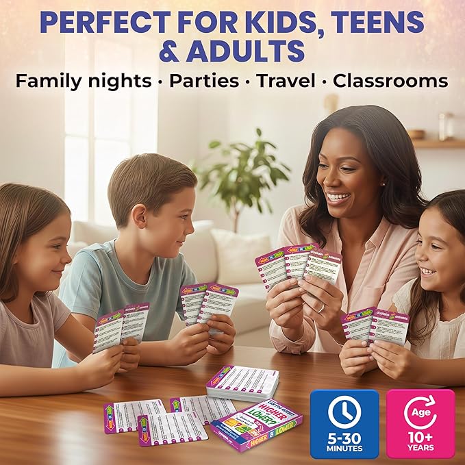 QUOKKA Science Board Games for Kids and Adults – Family Board Games for Family Game Night – Higher or Lower Trivia Cards for Kids 8-12 – Guess Fun Questions – Educational Card Game for Families&Teens