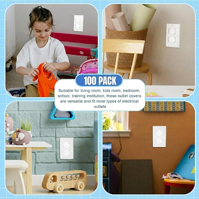 Thyle 100 Pcs Baby Proofing Outlet Covers Bulk Improved Grip Socket Guards for Child Safety Standard Universal Electrical Plug Protectors for Home Office Daycare (White)