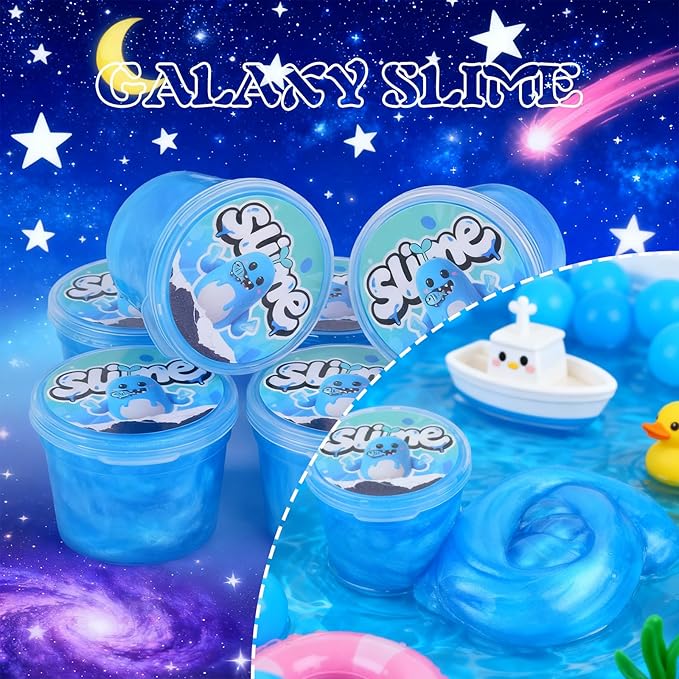 24 Pack Blue Slimes, Mini Glow in the Dark & Galaxy Bulk Slime, Easter Party Favors Kit, Stretchy Stress Relief for Kids, Soft Putty DIY Toy, Girls and Boys Classroom Prize Gift ﻿