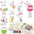 16 Pack Easter Bunny Wind Chime Kits Easter Crafts for Kid Make Your Own Easter Rabbit Wind Chime Wooden DIY Art and Crafts for Spring Party School Classroom Hanging Decoration Supplies Birthday Favor