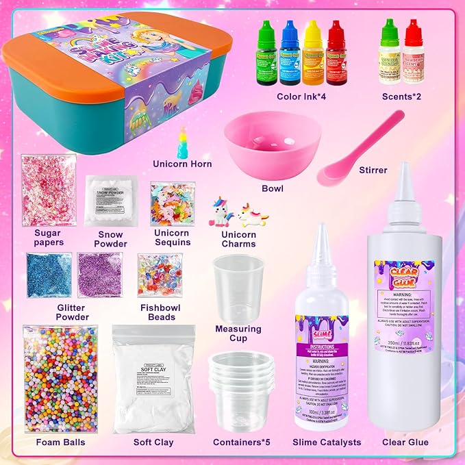 YOPINSAND DIY Slime Kit for Girls, Slime Making Kit for Girls 3-12, Glimmer Crunchy, Butter, Foam, Cloud Slime with Add-ins, Foam Balls, Charms, Party Favors Gift Toys for Kids