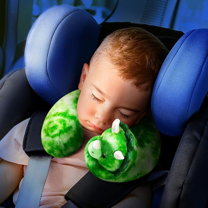 Cloudz Kids Super Soft N' Cuddly Animal Airplane Travel Neck Pillow! Keep Children Comfy and Supported with a Buddy While Traveling or just Resting at Home - Green Dino