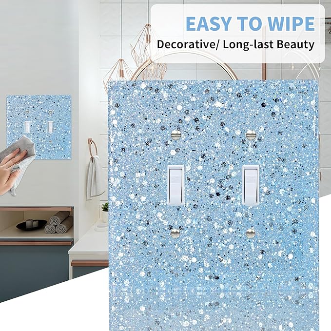 Light Switch Cover Plate - Shiny Blue Mirror Finish (2-Gang,5.1" x 5.1") - Sparkle Double Toggle Wall Plate