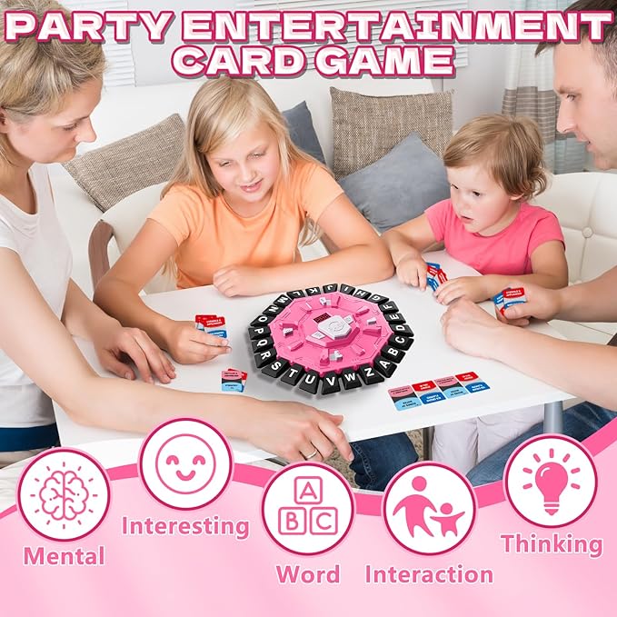 Resflycheng Word Game Family Board Game with Digital Display Timer, 2 Modes, 35 Double-Sided Cards, Fun Fast-Paced 24-Letter Game for Learning Party Interactive, 2+ Players, Ages 3 & Up (Pink)
