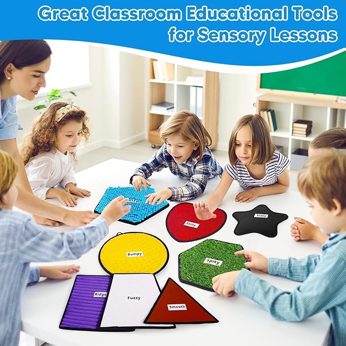 Garybank Labeled Sensory Mats w/Therapy Games for Autistic Kids, 8 Pcs Texture Mats w/48 Game Cards, Autism Kids Sensory Toys, Special Education Classroom Must Haves, Sensory Tile for Calm Down Corner
