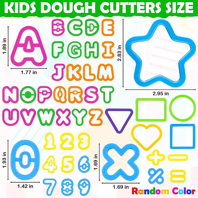 Dough Tools 47 PCS Dough Accessories with Letters Alphabet Numbers Symbols Shapes Cutters, Preschool Learning Toys for Toddlers Kids Boys Girls
