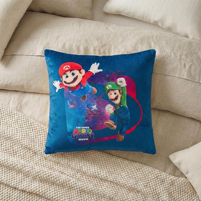 The Super Mario Galaxy Movie Kids Squishy Plush Throw Pillow, Soft Decorative Cushion for Bedroom Décor & Gifts, 13 Inch, Mario, Luigi & Princess Peach (100% Officially Licensed Product) By Franco