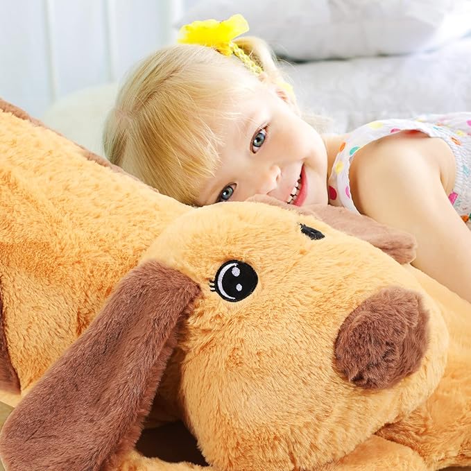 Queekay Dog Body Pillow Stuffed Animals Plush Long Body Pillow for Dogs Large Sleeping Hugging Puppy Cushion Gift for Birthday Party(43.3 Inch,Brown)