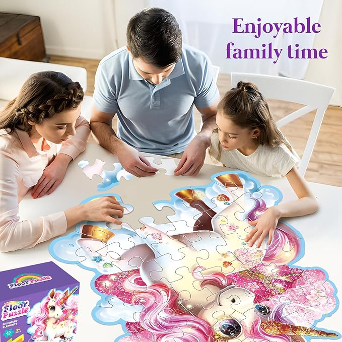 Jumbo Floor Puzzle for Kids,48 Piece Unicorn Large Jigsaw Puzzles,Puzzle for Toddler Ages 3-5,Fun Educational Preschool Learning Toy Easter Gift for Boys & Girls Ages 4-8 (Shimmery Unicorn)