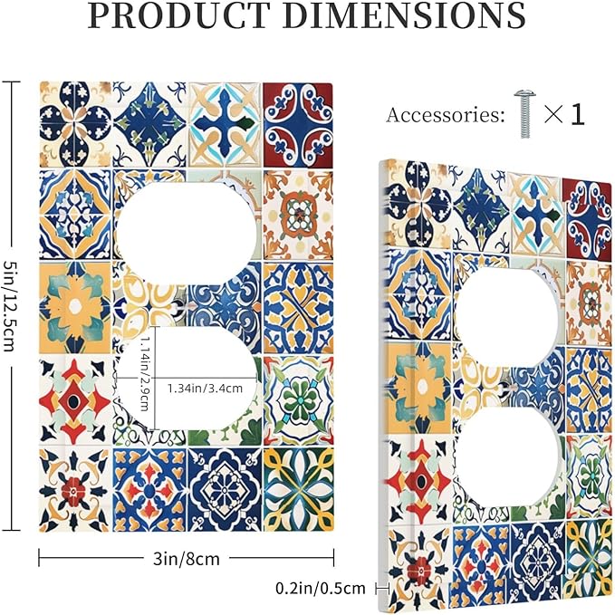 Outlet Covers Moroccan Traditional Mexican Talavera Til 1 Gang Duplex Light Switch Cover Decorative Switch Plates Electrical Receptacle Faceplate Wall Plate for Kitchen Home Decor