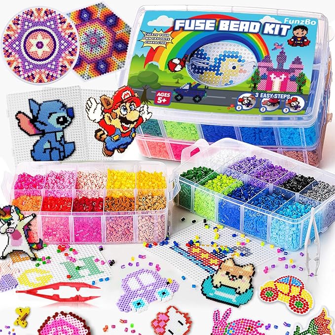 FUNZBO 23000 5mm Fuse Beads Kit - 22 Colors | 106 Patterns, School Arts and Crafts Supplies for Kids, Toys Set, Art Decorations for Room, Birthday Gifts for Girls and Boys Age 5+