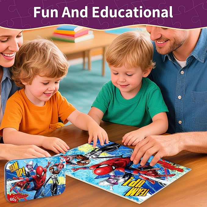 Kids Puzzles Ages 3-8, 60 Pieces Piece Jigsaw Puzzles in Metal Box, Educational Learning Toys for Boys and Girls, Premium Puzzle Games
