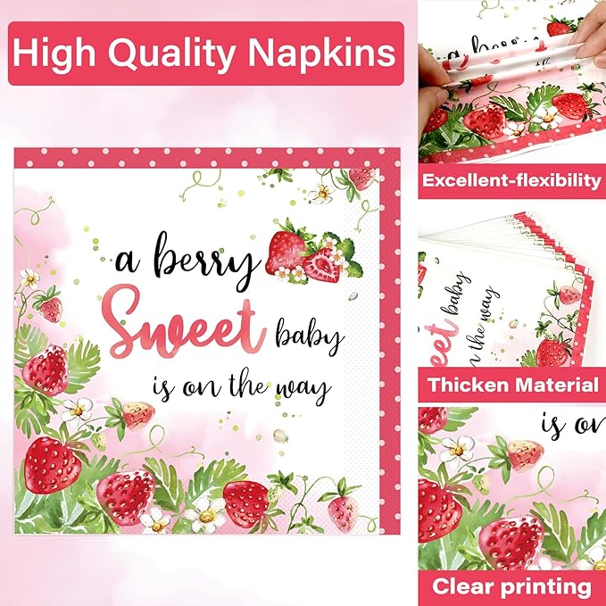 Qyeahkj 100 Pcs Strawberry Baby Shower Party Plates Napkins Forks Supplies Set Sweet Berry Tableware Party Supplies A Berry Sweet Baby Is On The Way Strawberry Dinnerware Decorations Favors Serve 25