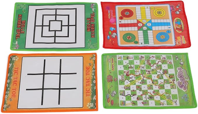 Snake and Ladder Chess Nine Men's Morris Ludo Board Game Set Portable Foldable 4 in 1 Family Travel Indoor Outdoor Kids Adults Non Woven Fabric 110g