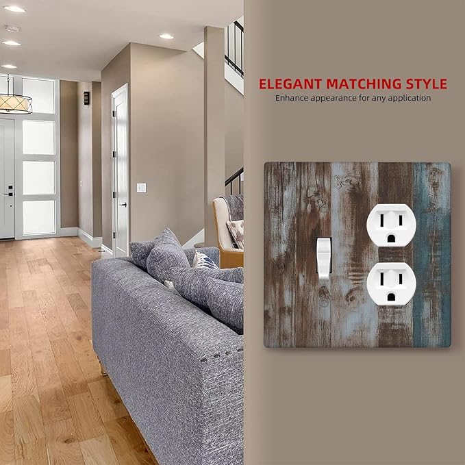 Vintage Blue Brown Wood Grain Wallplates 1 Toggle 1 Duplex Electrical Gfci Faceplate Decorative Light Switch Covers Switch Plate for Bedroom Farmhouse Decor