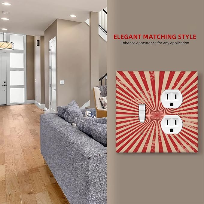 Retro Circus Sparkling Red White Lines Mid Century Wallplates 1 Toggle 1 Duplex Switch Plate Electrical GFCI Faceplate Decorative Light Switch Covers for Farmhouse Home Decor