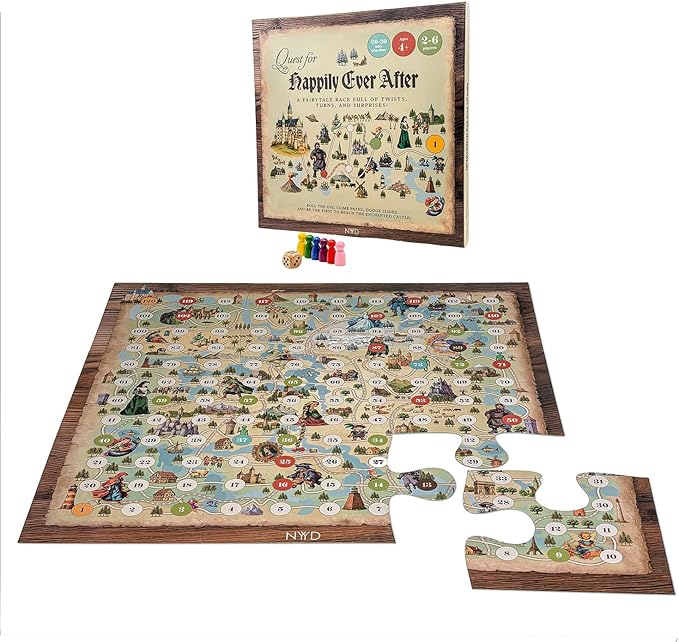 Fairy Tale Snake and Ladder Style Board Game for Kids Ages 4-8 – Large Fantasy Adventure Family Game – Chutes and Ladders Style – NYYD Quest for Happily Ever After