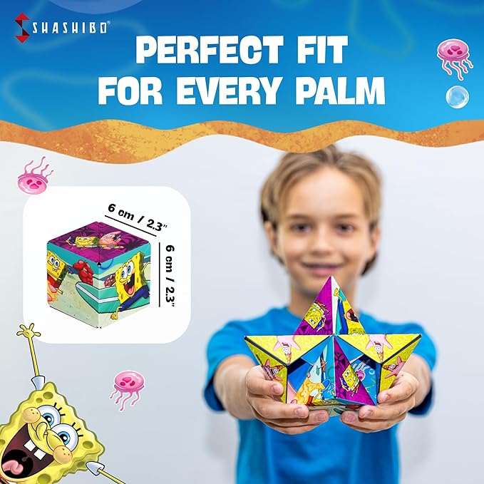 SHASHIBO Spongebob Squarepants Shape Shifting Box - STEM Magnetic Fidget Cube that Transforms Into Over 100 Shapes, Download Fun in Motion Toys Mobile App (Beach Buddies)