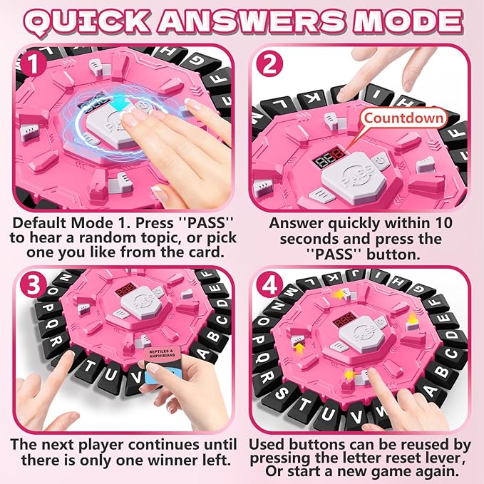 Resflycheng Word Game Family Board Game with Digital Display Timer, 2 Modes, 35 Double-Sided Cards, Fun Fast-Paced 24-Letter Game for Learning Party Interactive, 2+ Players, Ages 3 & Up (Pink)
