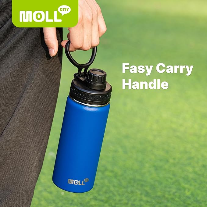 Kids Insulated Water Bottle with Spout Lid-16 oz Stainless Steel Vacuum Wide Mouth Sports Water Bottle for Back to School-Reusable Metal Leak Proof Travel Water Flask, BPA-Free(Navy)