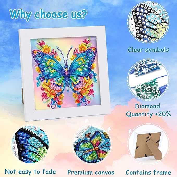 Libfx Diamond Art Kits for Kids with Frame Diamond Art for Girls Boys Beginners Arts and Crafts Ages 8-12 Birthday Gifts (Butterflr-2)