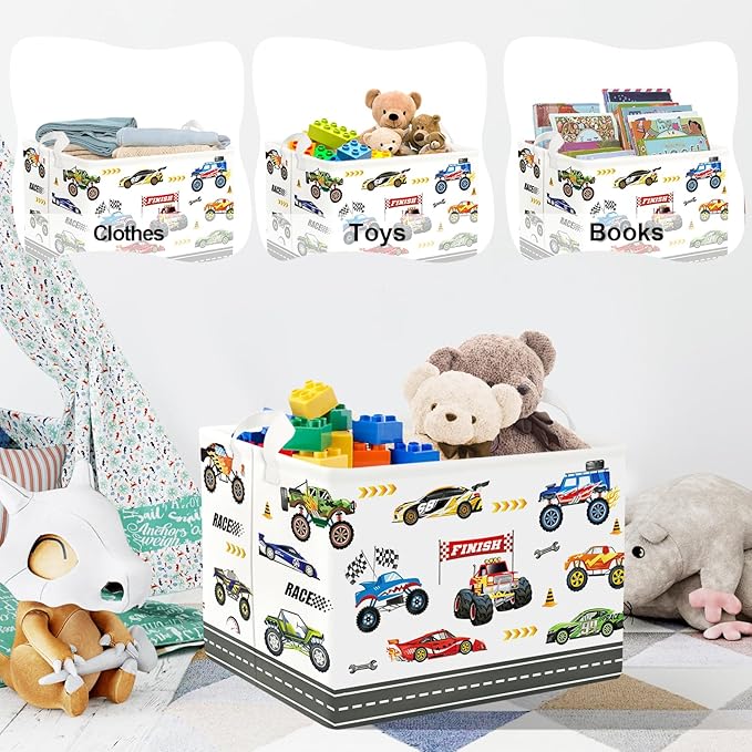 Clastyle City Car Baby Laundry Hamper Kid Storage Basket Boy Gift Toy Box Collapsible Clothes Organizer Nursery Bin for Bedroom,Monster Truck,40 * 30 * 30 cm