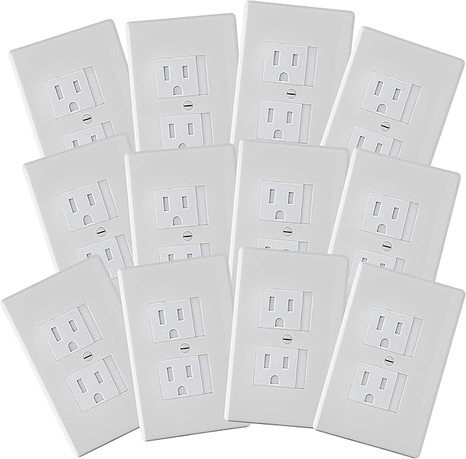 Safety Innovations Self-Closing Babyproof Outlet Covers - (For Center Screw Outlets Only) An Alternative To Wall Socket Plugs for Child Proofing, (12-Pack), (1-Screw), (White) White)