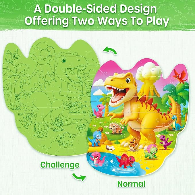 SYNARRY Dinosaur Floor Puzzles for Kids Ages 4-6, Large 45 Piece Floor Puzzles for Kids Ages 3-5, Puzzles for 4-8 Years Old, Dinosaur Toys Easter Basket Stuffers Gifts for 3 4 5 6 7 8 Year Old Boys