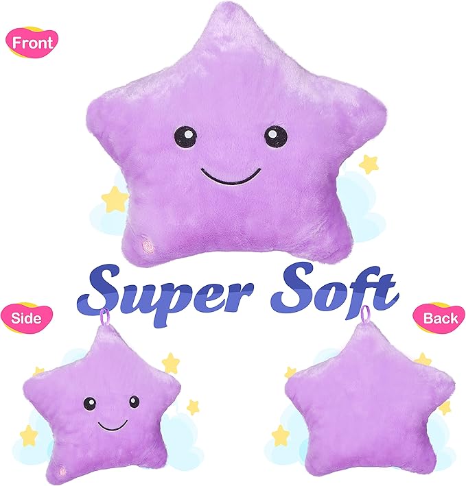 WEWILL 13'' Creative Twinkle Star Glowing LED Night Light Plush Stuffed Animals Toys Birthday Christmas Holiday Valentines Gifts for Toddlers Girls(Purple)