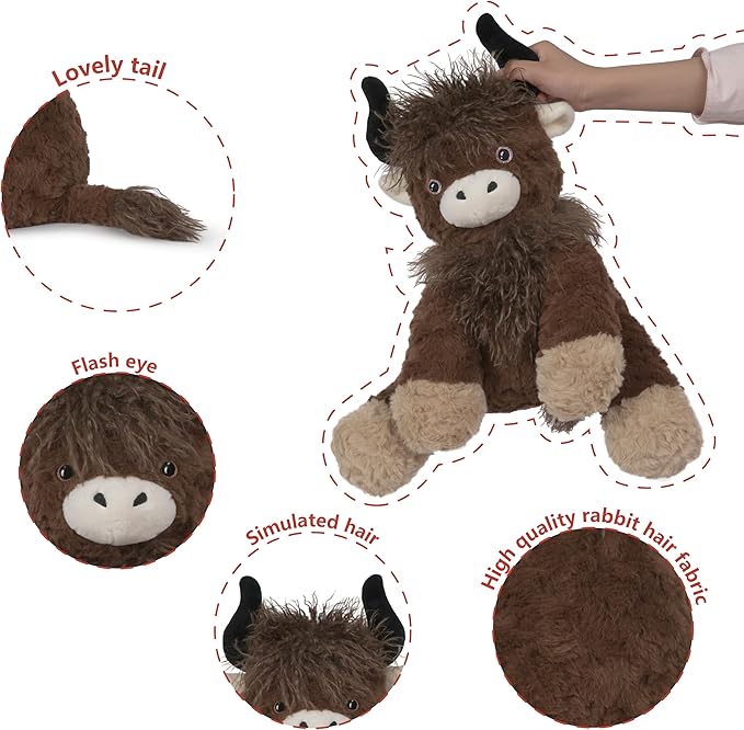 Niuniu Daddy 14" | 3.5 Pound Weighted Highland Cow Plush, Big Highland Cow Stuffed Animal for Kids Adults, Giant Weighted Sitting Plush Toy, Large Body Pillow for Birthday Christmas Holiday Presents